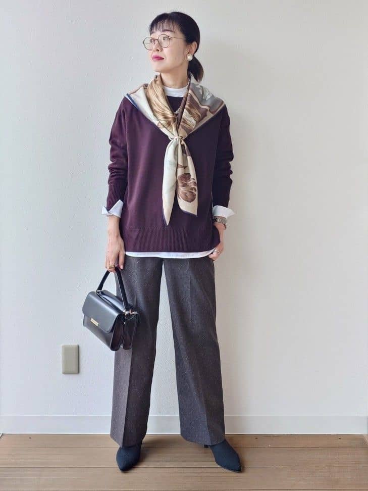 MUTSUKOさんの「UNTITLED｜【8色展開/体型カバー】魅せるタイムレスニット」を使ったコーディネート