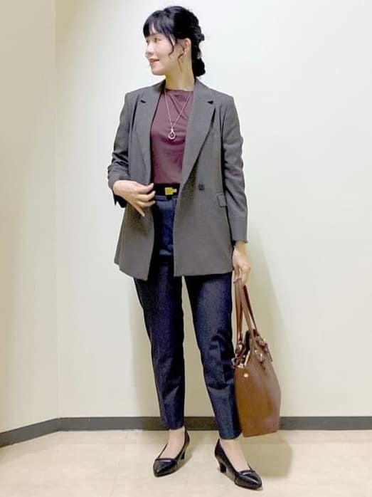  beni_gingerさんの「Reflect｜【アウターを着てもすっきり／手洗い可／インナーにおすすめ◎】六分袖プルオーバージャージ」を使ったコーディネート