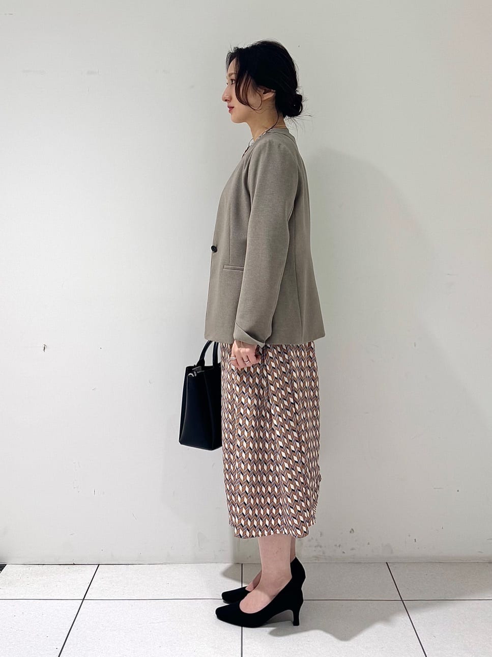 そんさんの「INDIVI｜【洗える／通勤／スーツ】メランジストレッチ ノーカラージャケット」を使ったコーディネート