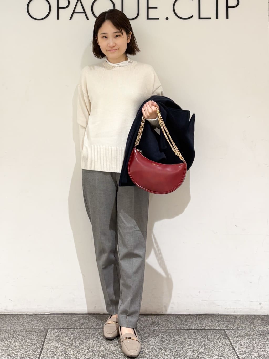 riさんの「OPAQUE.CLIP｜裏起毛ハイストレッチイージーテーパードパンツ【洗濯機OK】」を使ったコーディネート