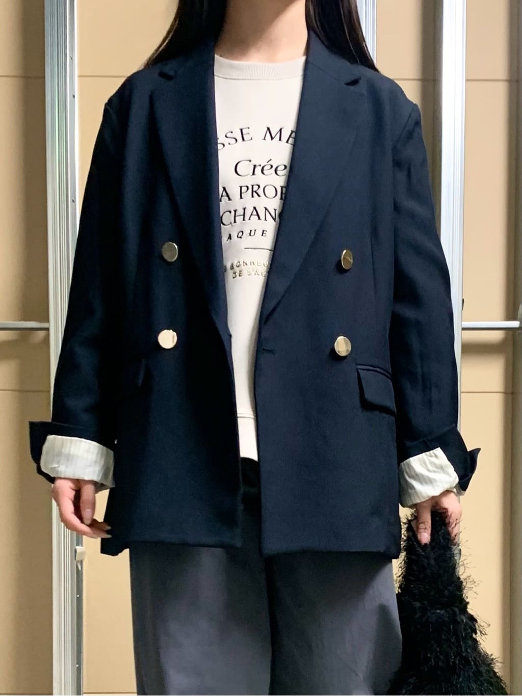 sahoさんの「THE SHOP TK｜【今羽織るなら】ダブルブレストジャケット【セットアップ可/洗える】」を使ったコーディネート