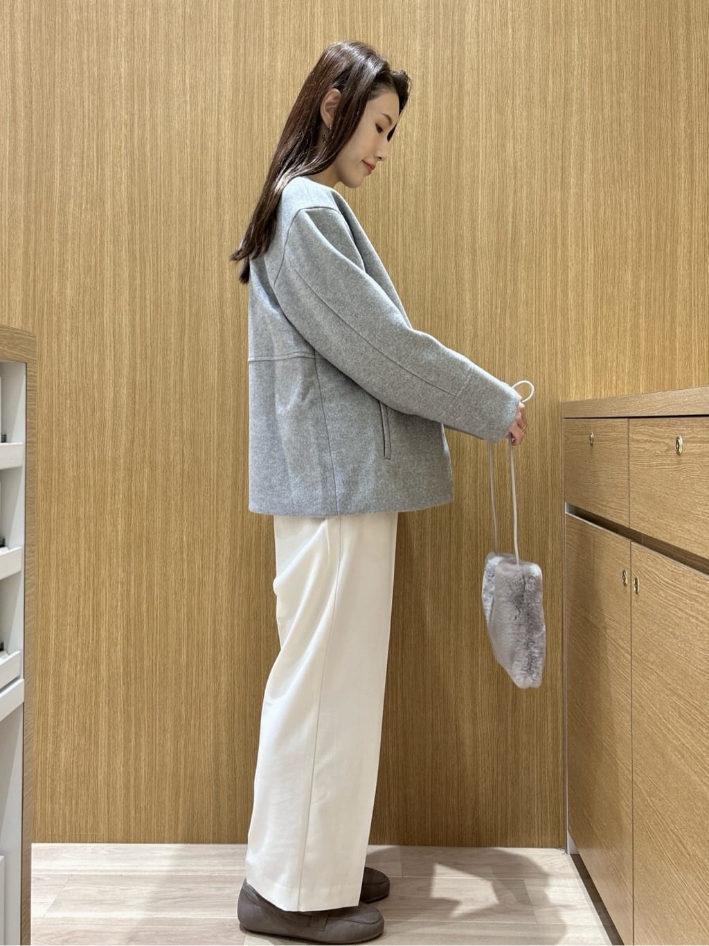 maiさんの「OPAQUE.CLIP｜ウールライクメルトンノーカラーコート【洗濯機洗い可】」を使ったコーディネート
