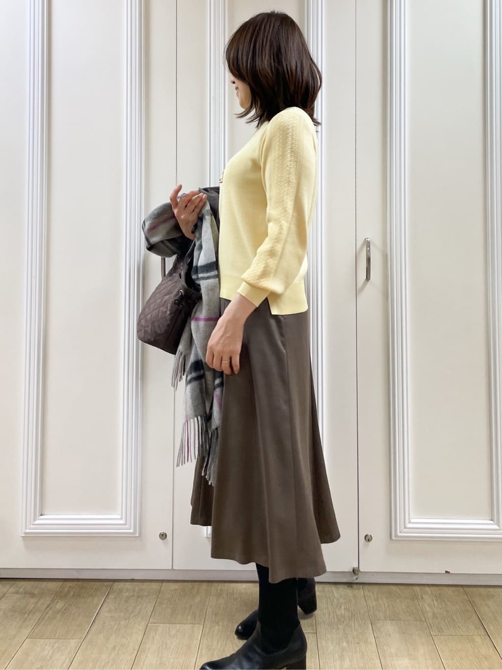 めいさんの「Reflect｜【選べる8色／スカートにもパンツにも◎】ウール混ボートネックニット」を使ったコーディネート