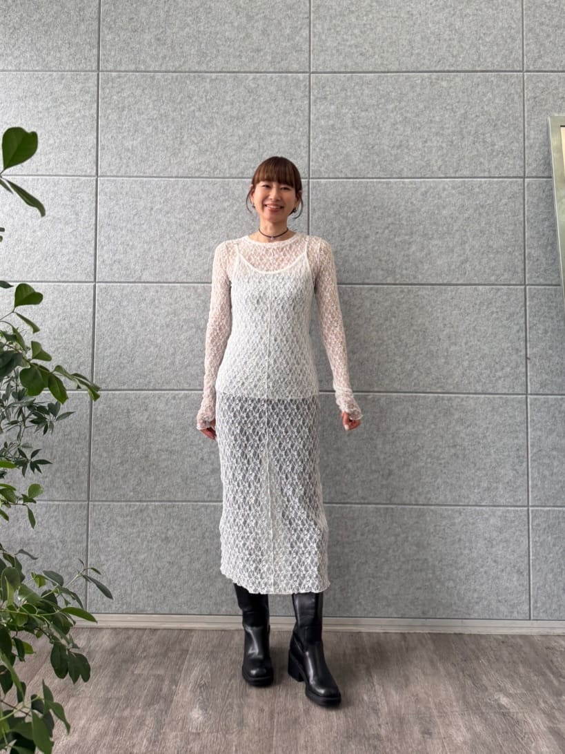 designer yukaさんの「CODE A｜stretch lace cami dress」を使ったコーディネート