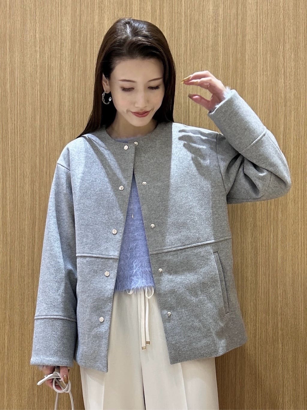 maiさんの「OPAQUE.CLIP｜ウールライクメルトンノーカラーコート【洗濯機洗い可】」を使ったコーディネート