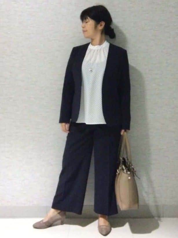 sakoさんの「Reflect｜【SS-4Lサイズ／通勤／セットアップ可】ノーカラージャケット」を使ったコーディネート