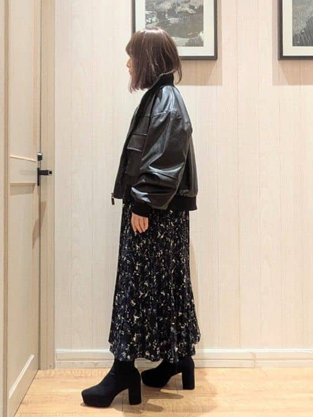 ゆーさんさんの「SHOO･LA･RUE｜【S-LL】大人綺麗 レザー調リブブルゾン」を使ったコーディネート