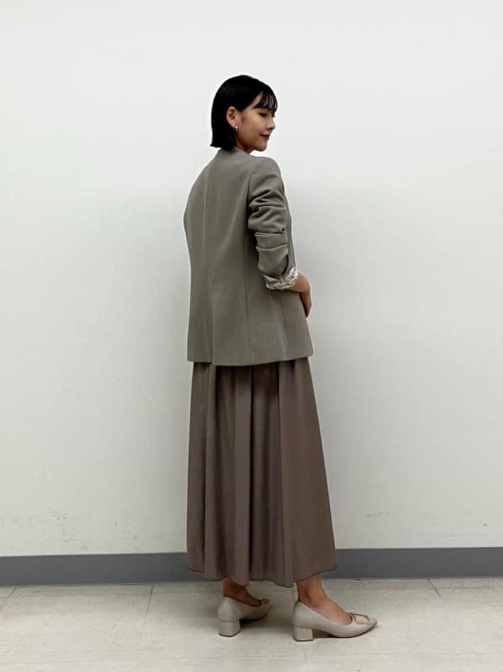 hinanoさんの「INDIVI｜【洗える／通勤／スーツ】メランジストレッチ ノーカラージャケット」を使ったコーディネート
