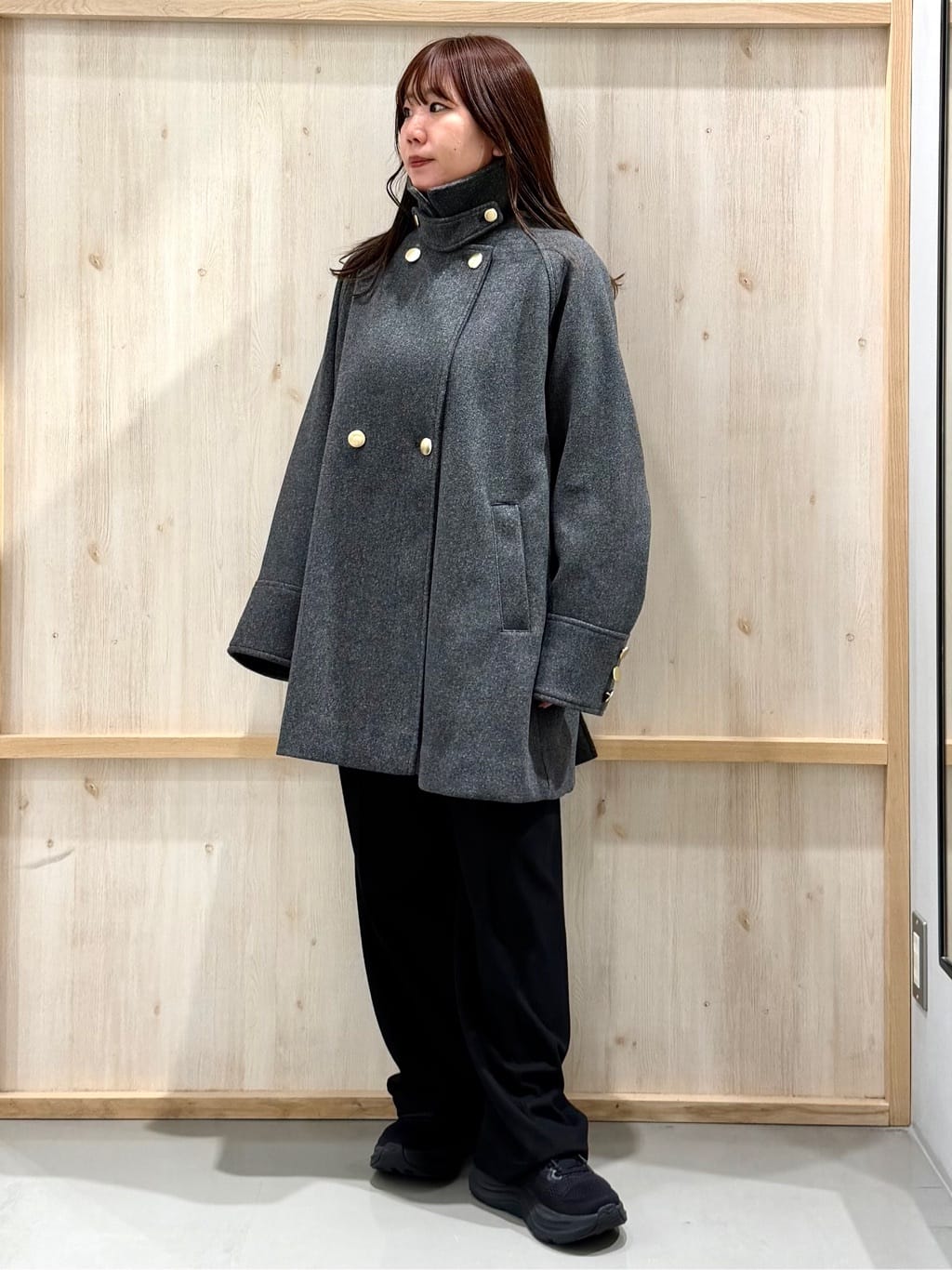nanaさんの「THE SHOP TK｜クラシカルな装い ウールライクスタンドカラーコート」を使ったコーディネート