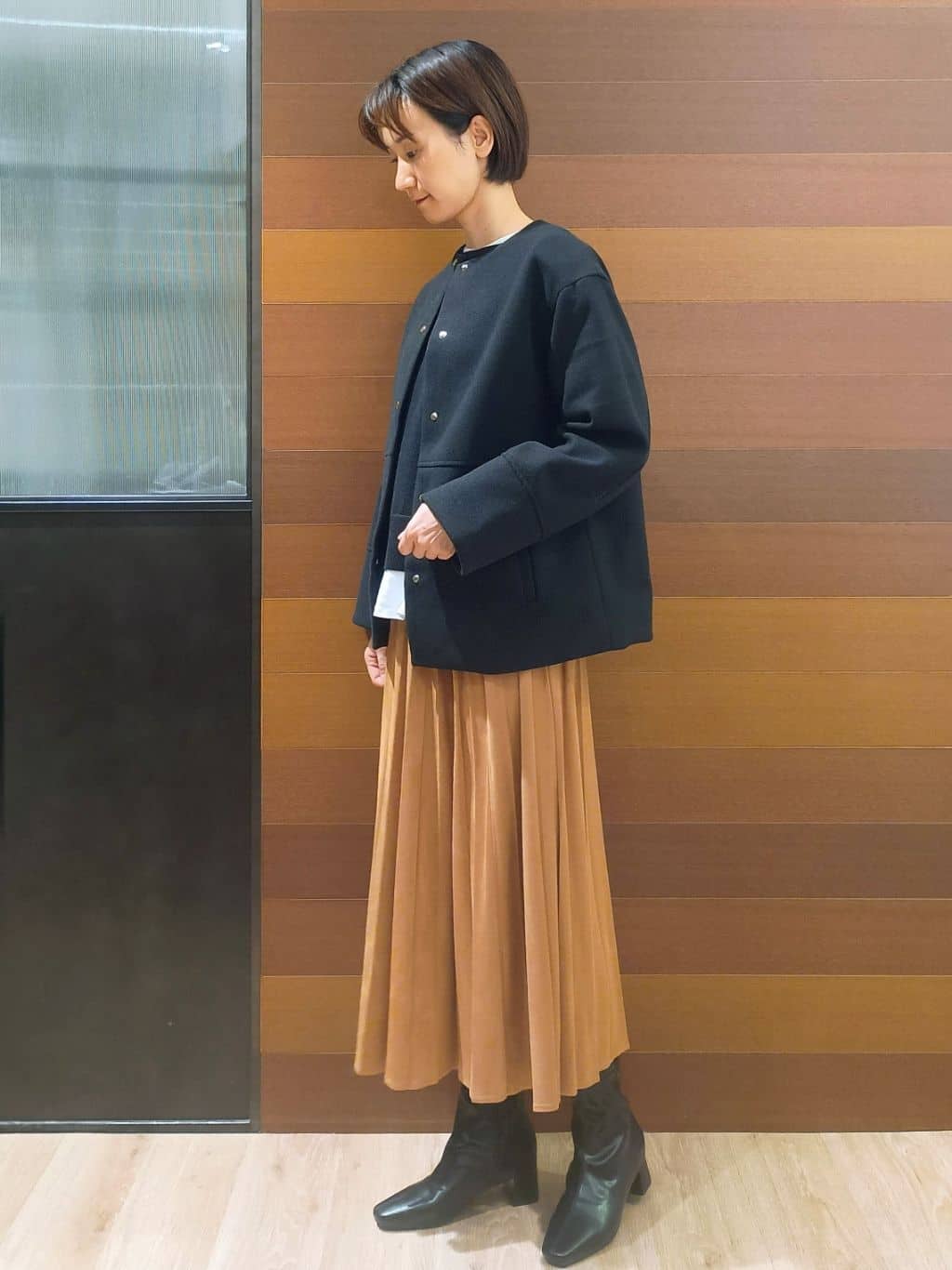 miuraさんの「OPAQUE.CLIP｜ウールライクメルトンノーカラーコート【洗濯機洗い可】」を使ったコーディネート