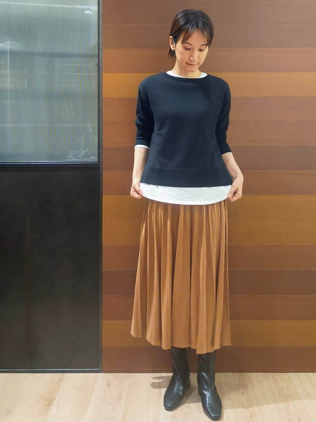 miuraさんの「OPAQUE.CLIP｜ウールライクメルトンノーカラーコート【洗濯機洗い可】」を使ったコーディネート