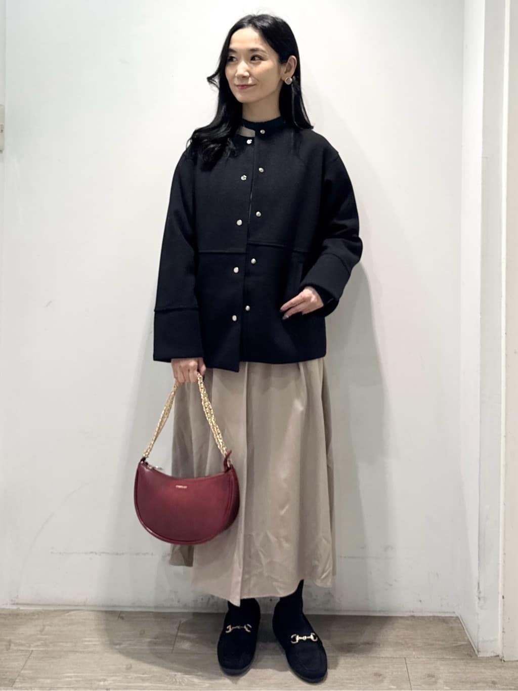 yuicciさんの「OPAQUE.CLIP｜ウールライクメルトンノーカラーコート【洗濯機洗い可】」を使ったコーディネート