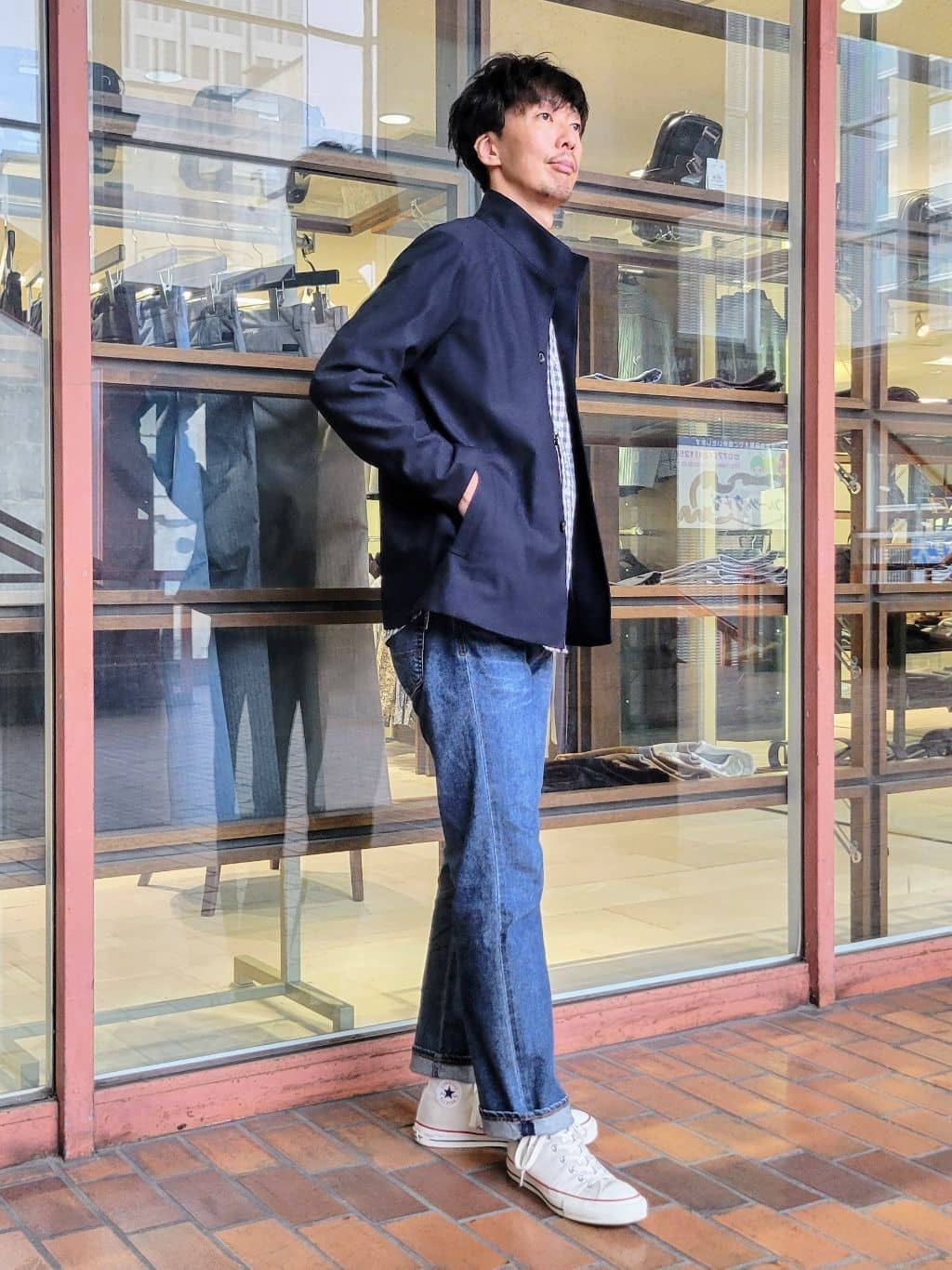 piroyaさんの「TAKEO KIKUCHI｜ツイルジャージー イタリアンカラージャケット」を使ったコーディネート