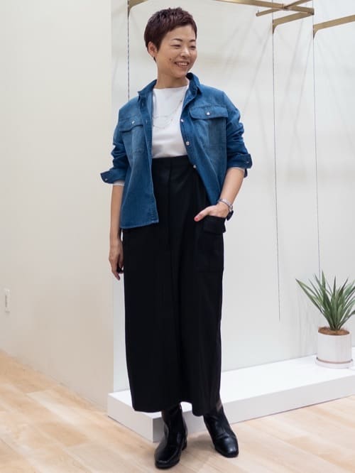 シュウコさんの「grove｜【最終お値下げ！】ガーターボートネックプルオーバー【洗える/毛玉軽減】」を使ったコーディネート
