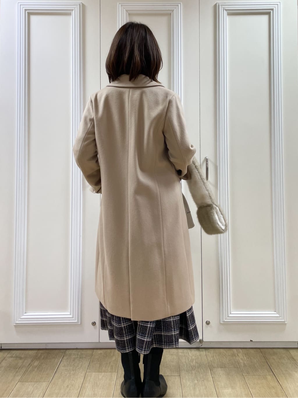 めいさんの「Reflect｜【コートインでもすっきり◎】チェック柄ニットドッキングワンピース」を使ったコーディネート