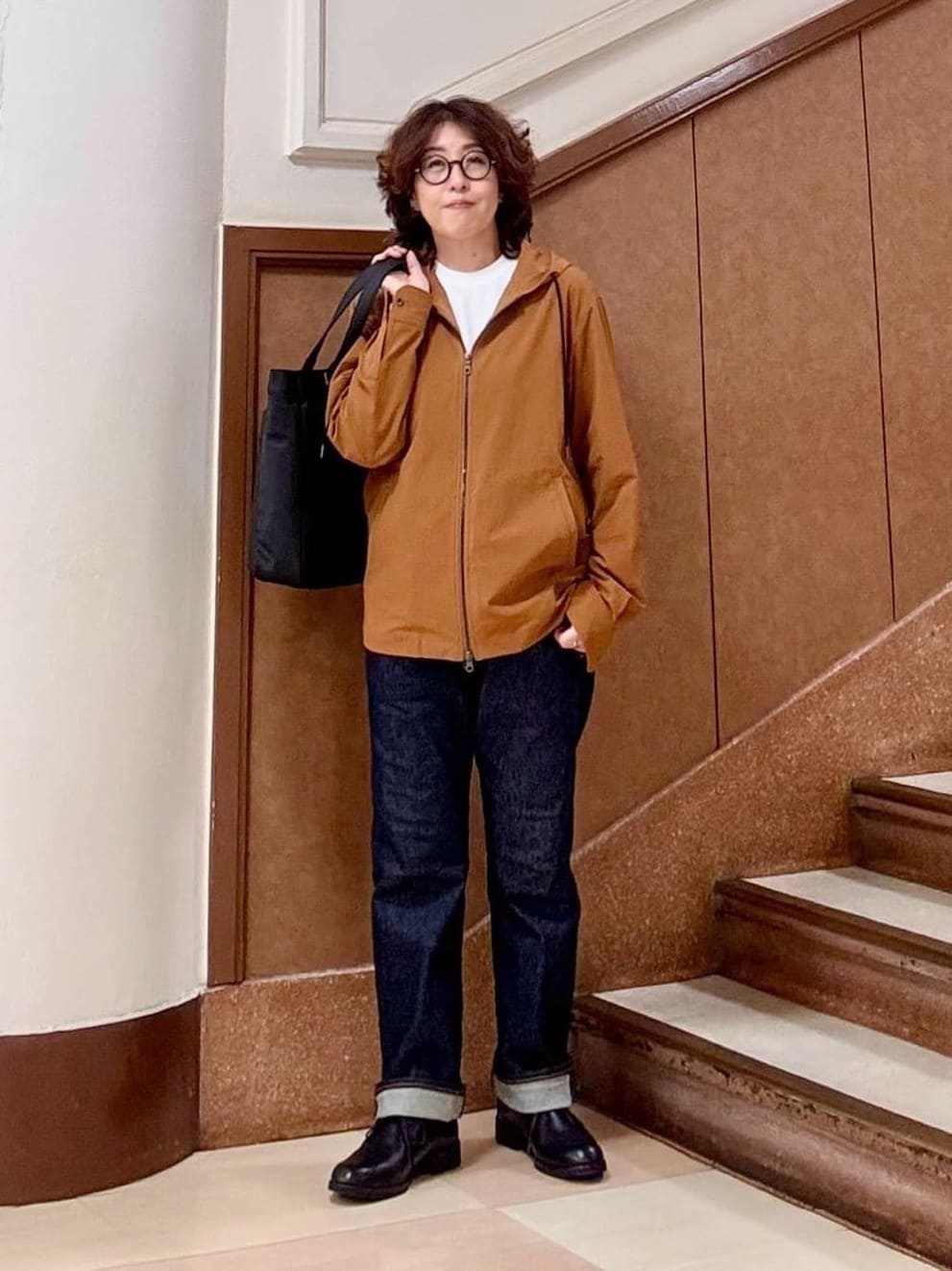 のぐみさんの「TAKEO KIKUCHI｜【3D ナイロン ストレッチ】ジップアップ フードブルゾン」を使ったコーディネート