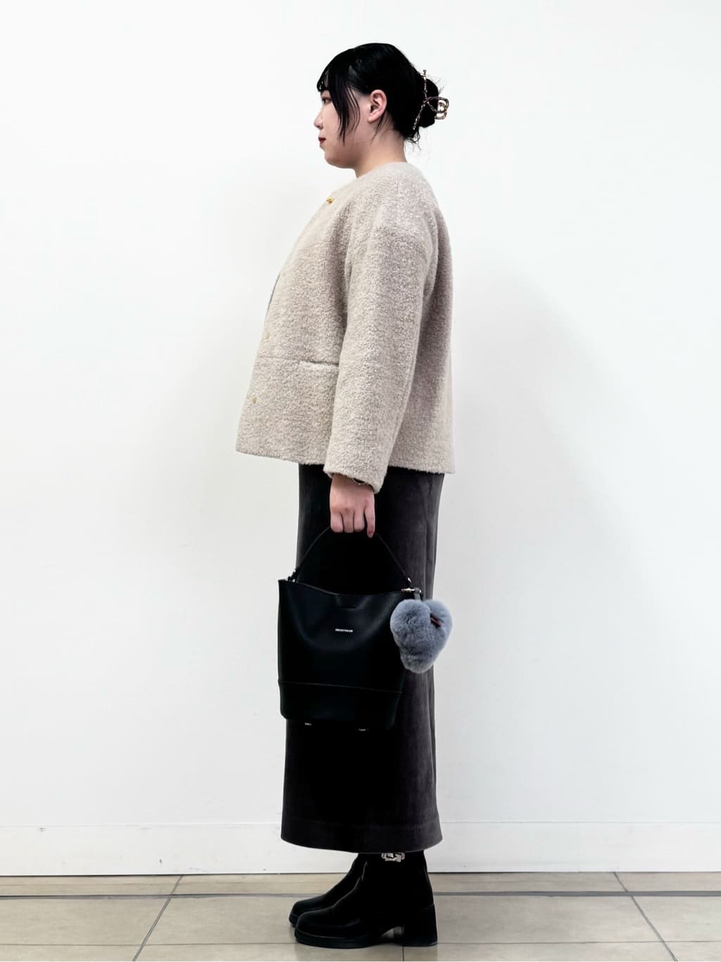 なかもとあきさんの「DRESSTERIOR｜◆ループヤーンショートジャケット」を使ったコーディネート