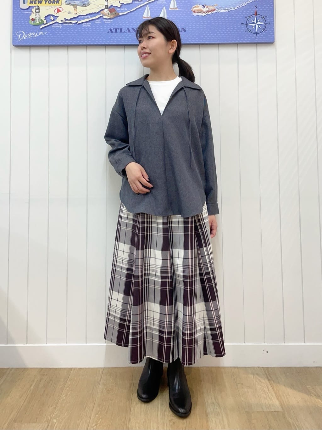Mayaさんの「Dessin｜【セットアップ可/洗える】ツイードライクスキッパーシャツ」を使ったコーディネート