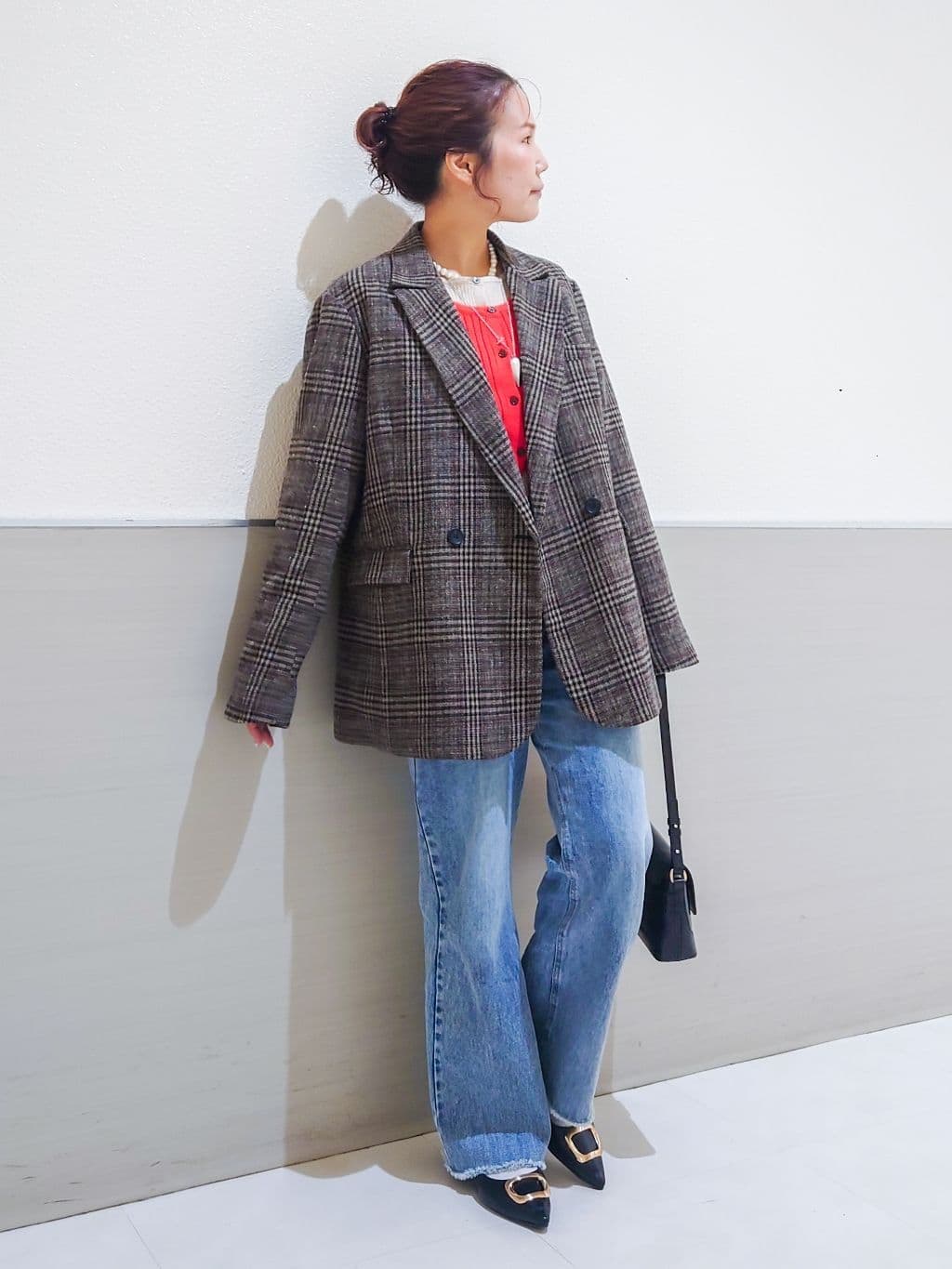 maruさんの「THE SHOP TK｜【洗えるアウター】ヘリンボーン＆チェック柄ジャケット」を使ったコーディネート