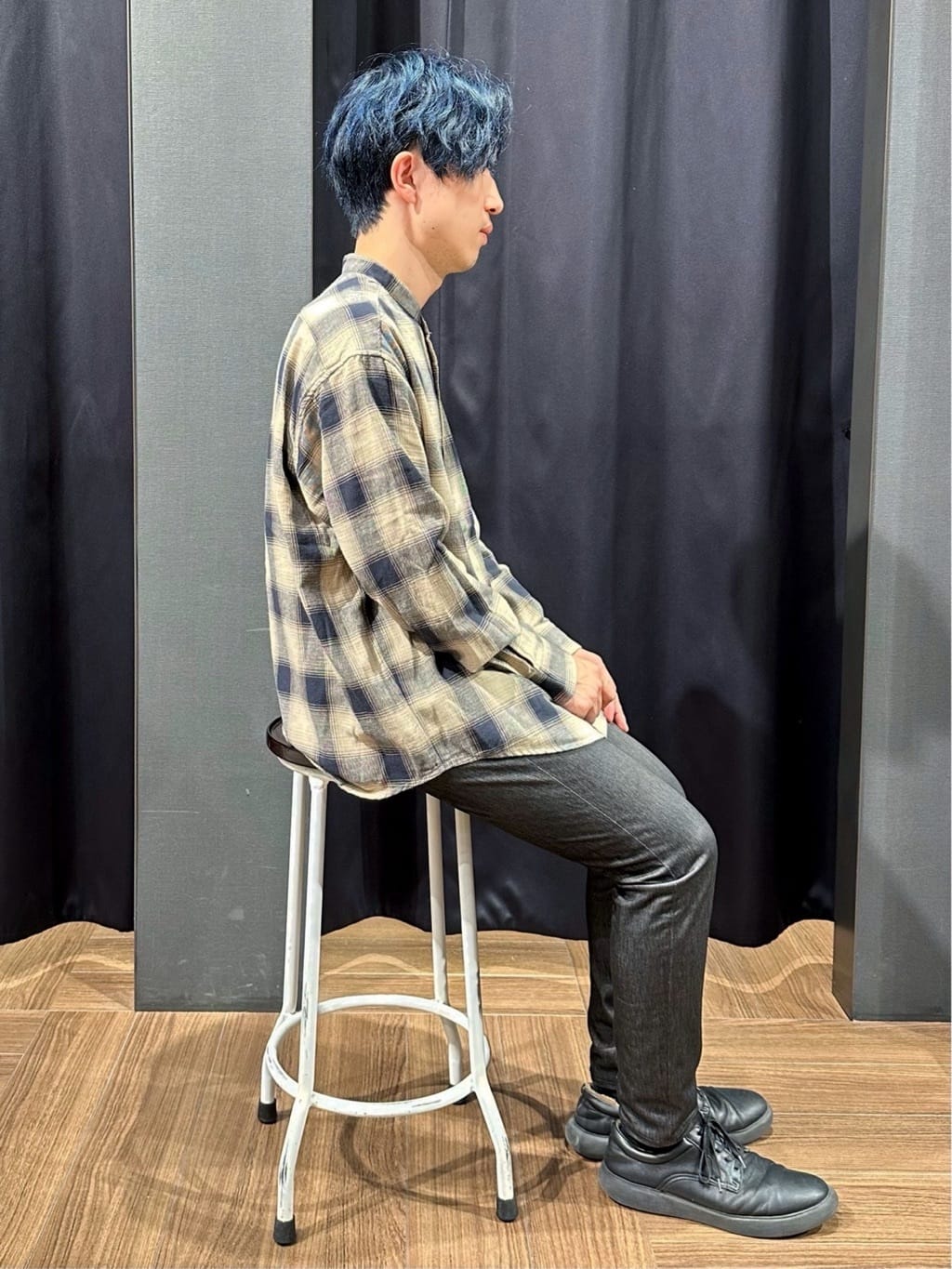 tomoyaさんの「THE SHOP TK｜オンブレーチェックバンドカラーシャツ 【洗濯機OK】」を使ったコーディネート