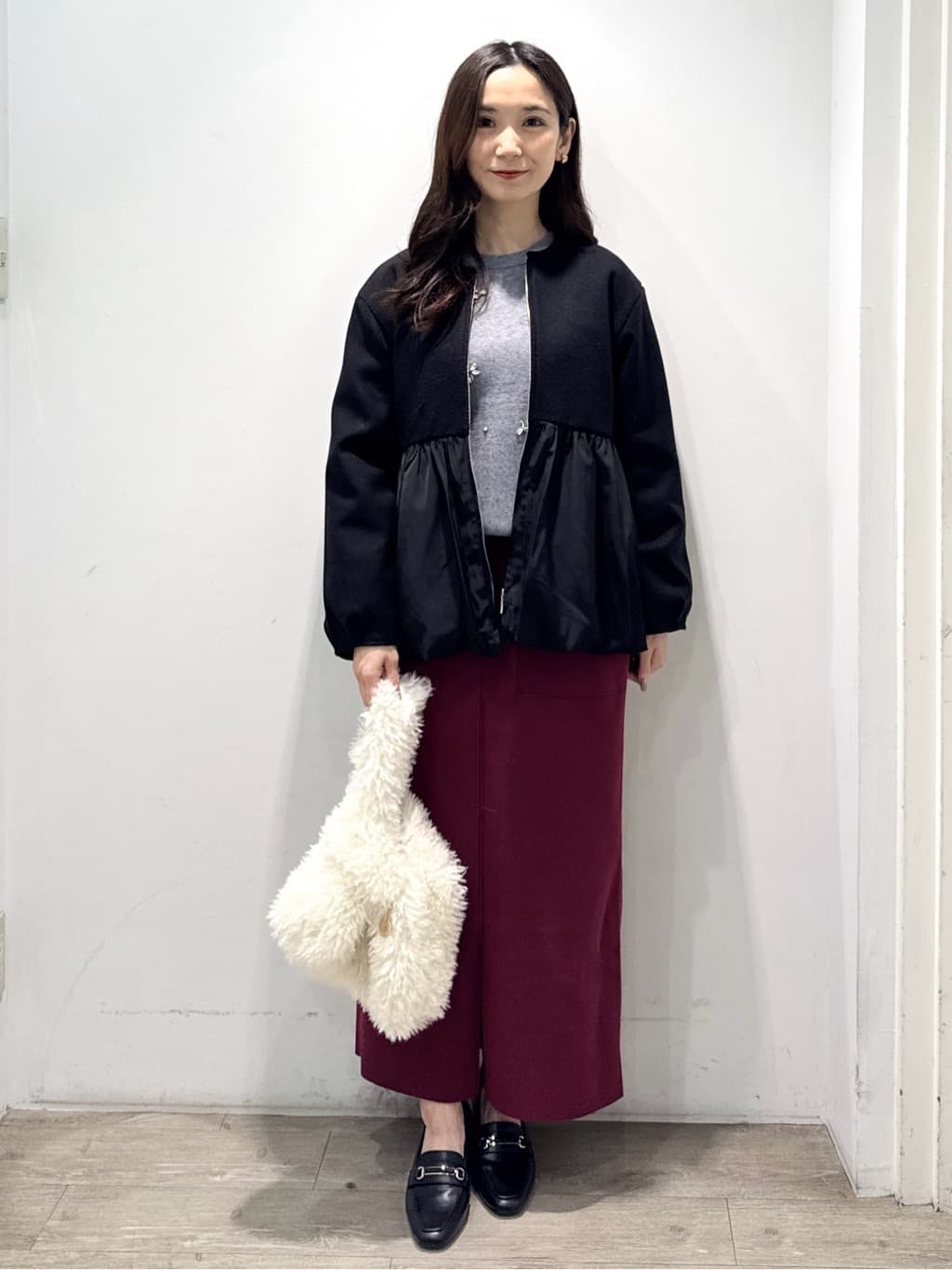 yuicciさんの「OPAQUE.CLIP｜ウールライクペプラムドッキングアウター【洗濯機洗い可】」を使ったコーディネート
