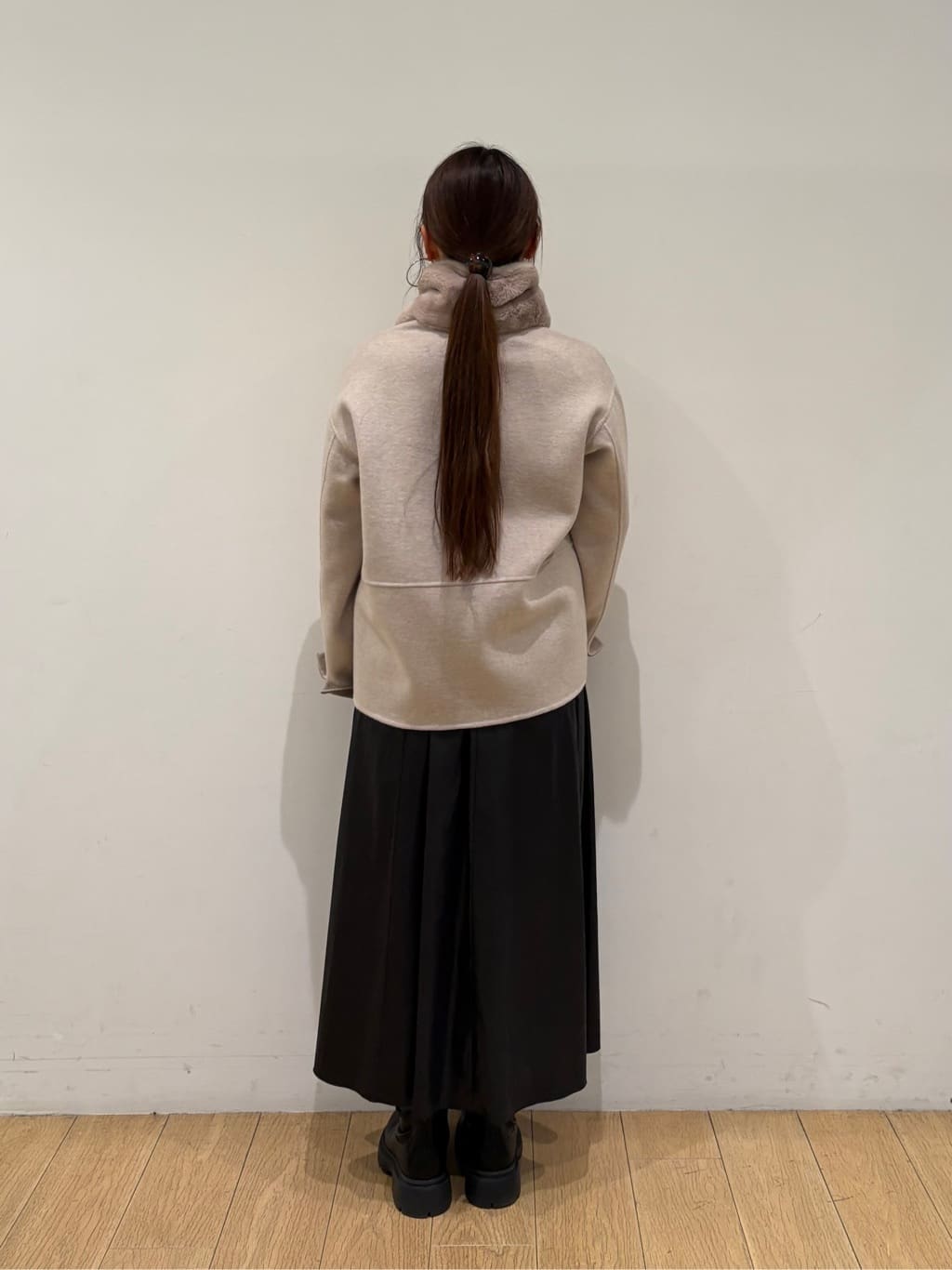 maiさんの「INDIVI｜【配色デザイン／ショート丈】ウールリバー ノーカラーコート」を使ったコーディネート