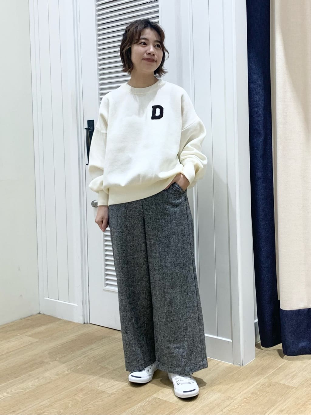 IMARIさんの「Dessin｜【洗える】Dサガラ刺繍ワッペン付きニット」を使ったコーディネート