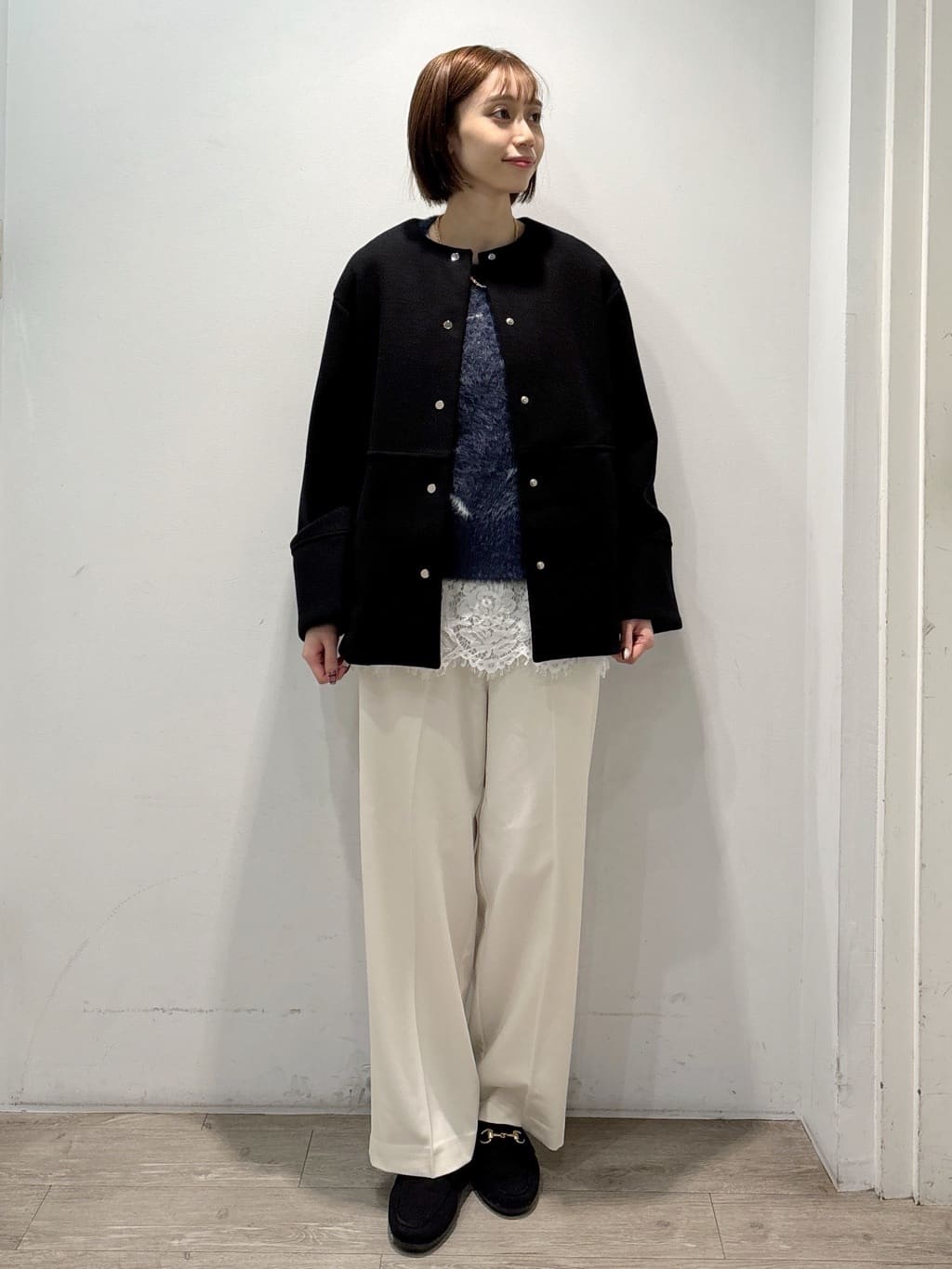 ぶまりんさんの「OPAQUE.CLIP｜ウールライクメルトンノーカラーコート【洗濯機洗い可】」を使ったコーディネート