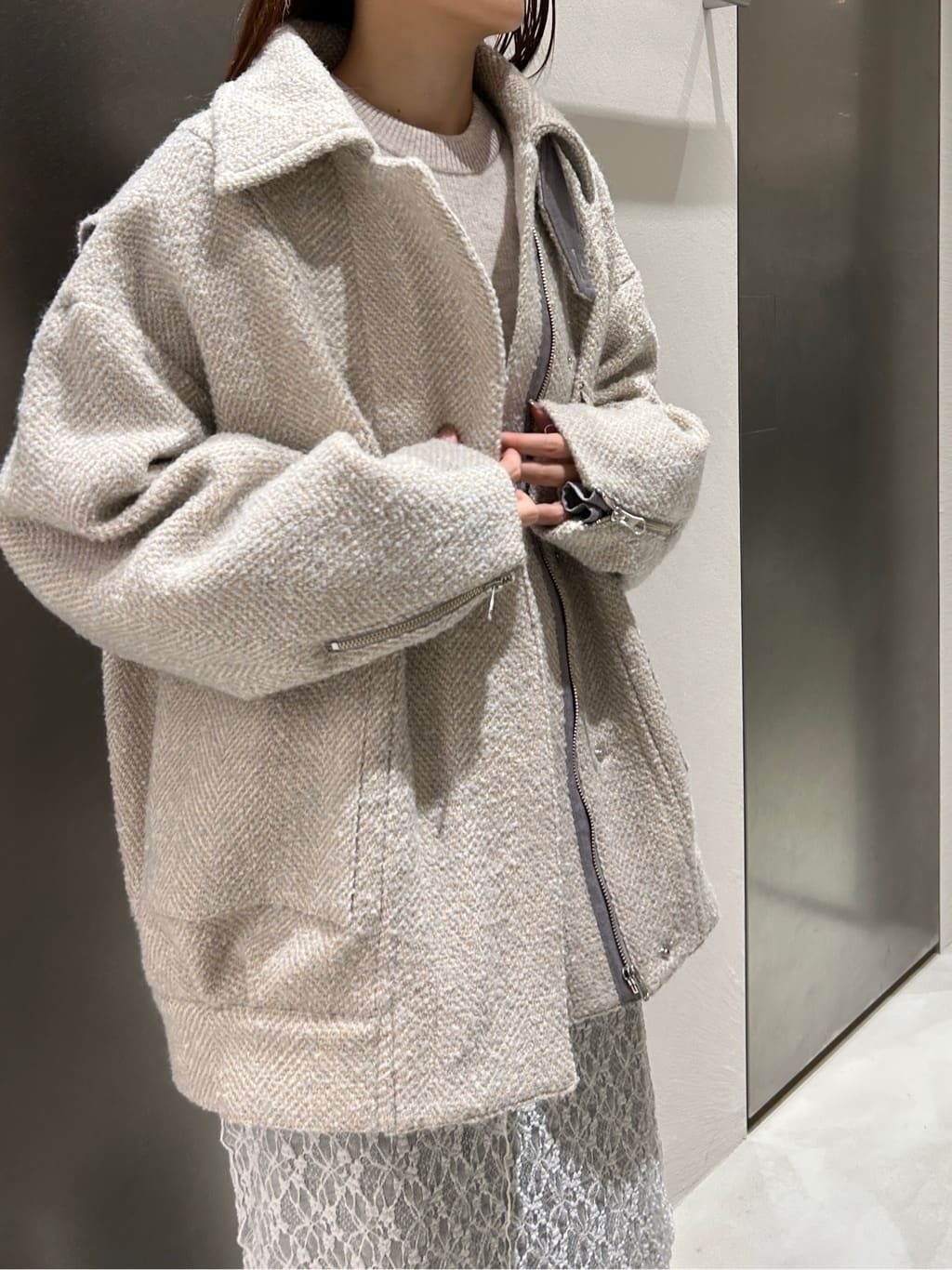 harunaさんの「CODE A｜oversized tweed blouson」を使ったコーディネート