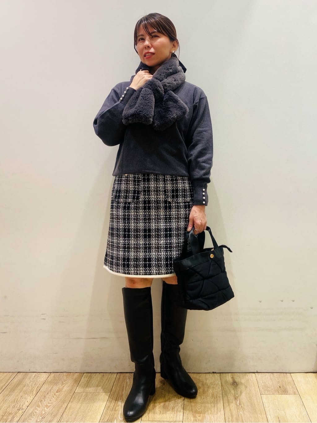 YUKOさんの「index｜ふんわりボトルネックパフスリーブニット【洗濯機OK】」を使ったコーディネート