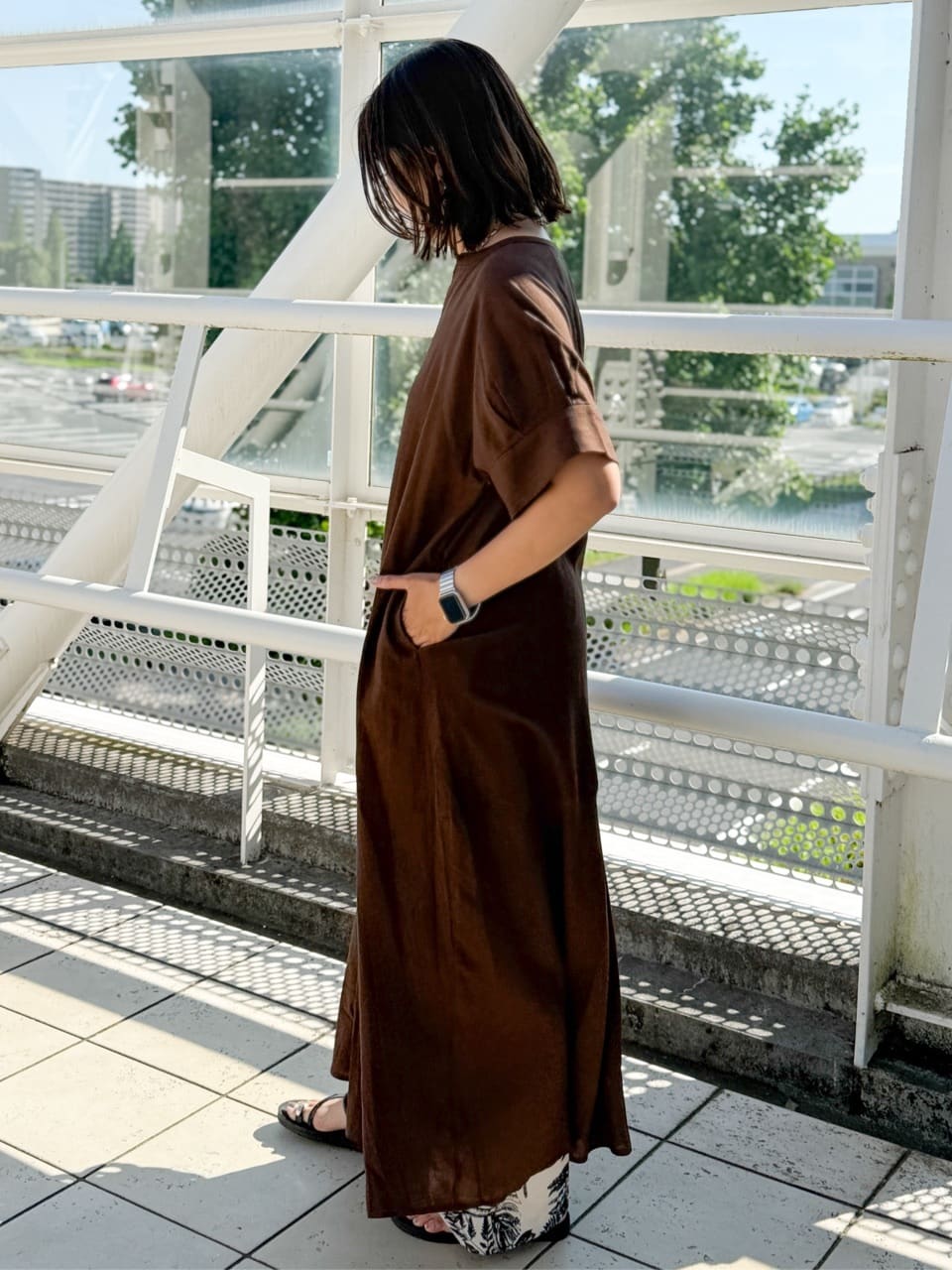 yuka.aさんの「OPAQUE.CLIP｜レーヨン麻キーネックワンピース【洗える】」を使ったコーディネート