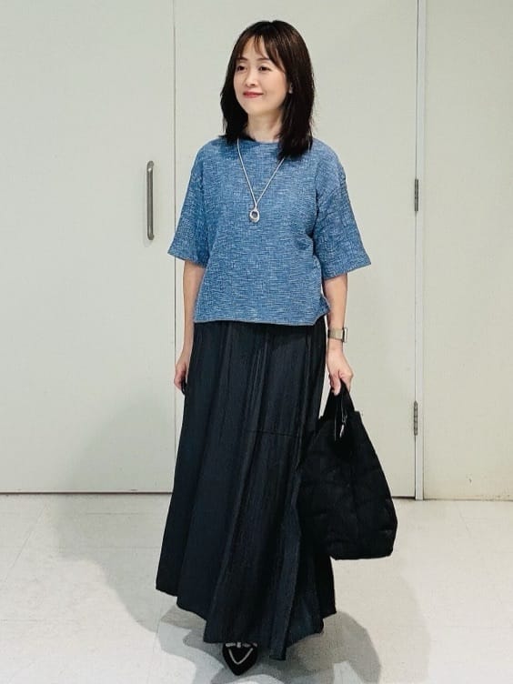 makiさんの「UNTITLED｜【五分袖/ジャージトップス】スラブカールマイヤープルオーバー」を使ったコーディネート