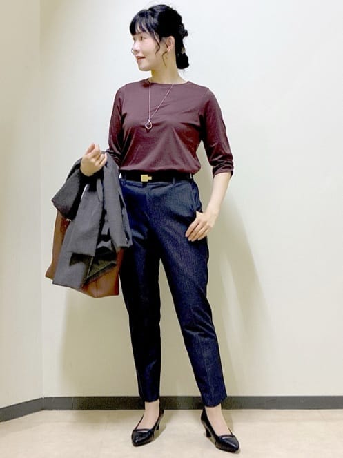  beni_gingerさんの「Reflect｜【アウターを着てもすっきり／手洗い可／インナーにおすすめ◎】六分袖プルオーバージャージ」を使ったコーディネート