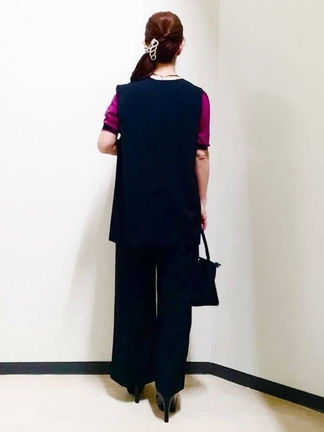 花さんの「Reflect｜【WEB先行カラーあり／手洗い可／アンサンブル可】バイカラー五分袖ニット」を使ったコーディネート