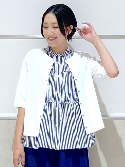 eriko さんの「Dessin｜【洗える】ストライプ柄ギャザーブラウス」を使ったコーディネート