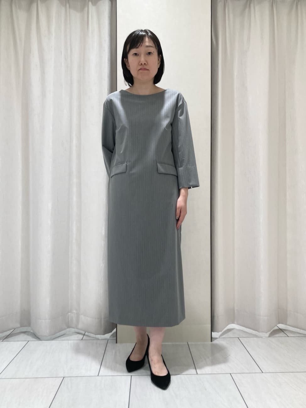 わたなべさんの「UNTITLED｜【洗える/ストレッチ性】スーツライク ストライプワンピース」を使ったコーディネート