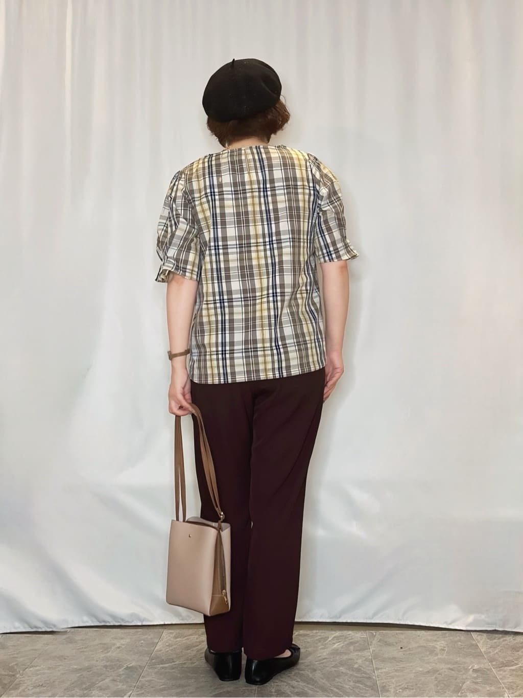 たみさんの「SHOO･LA･RUE｜【S-LL/5分袖】お袖タックできれいに魅せる 大人のチェックブラウス」を使ったコーディネート