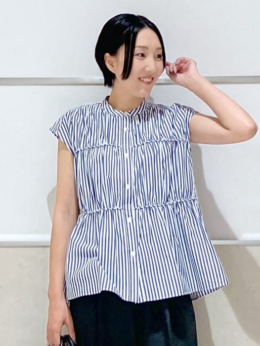 eriko さんの「Dessin｜【洗える】ストライプ柄ギャザーブラウス」を使ったコーディネート