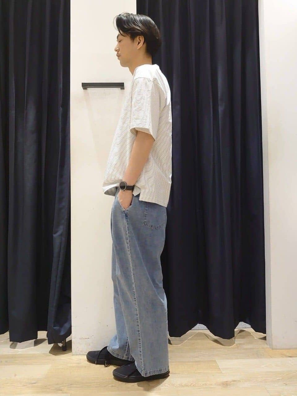 Fさんの「THE SHOP TK｜パーフェクテックボーダー 半袖Tシャツ 吸水速乾／洗濯機OK」を使ったコーディネート