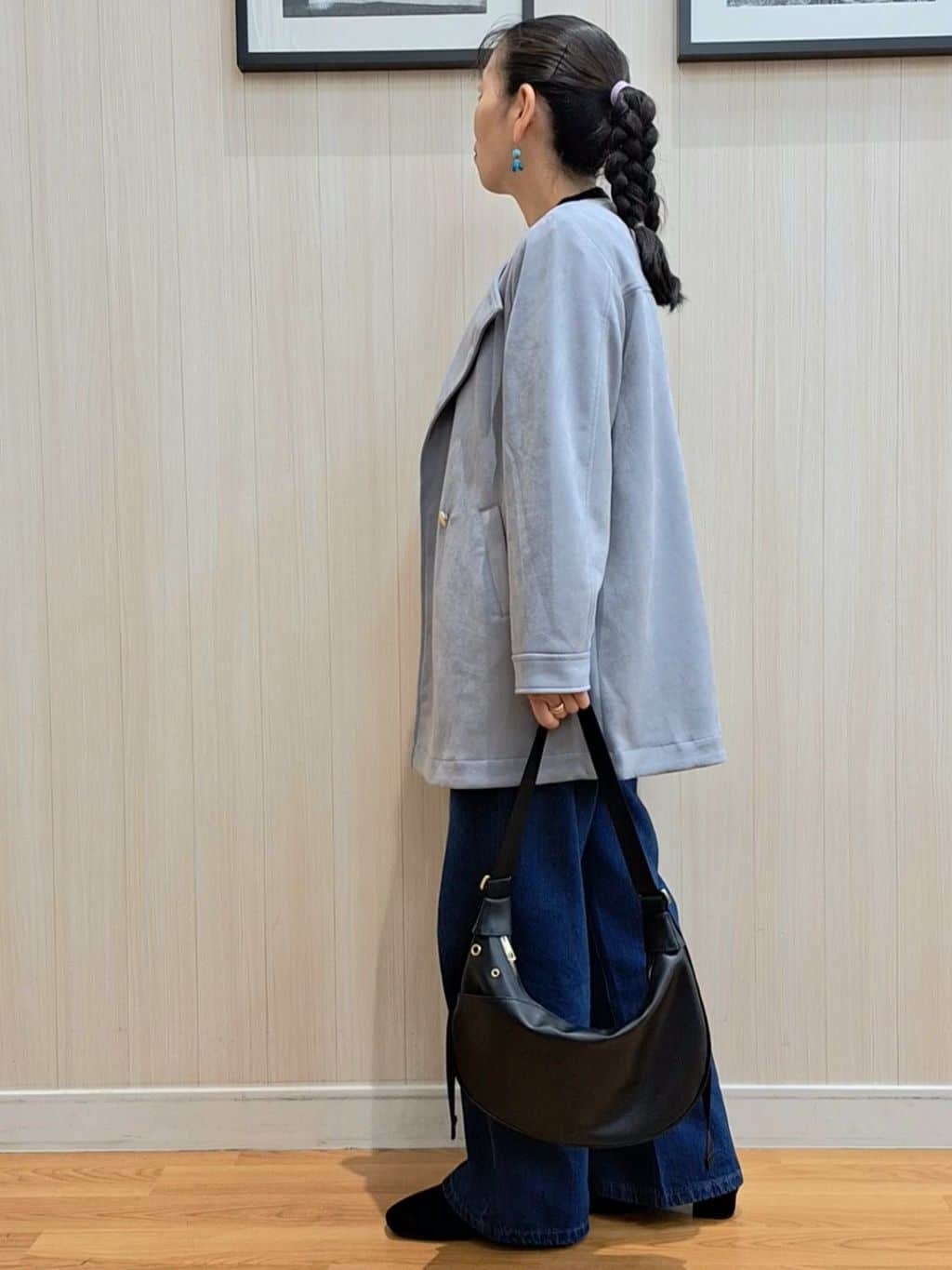 Saoさんの「SHOO･LA･RUE｜【S-LL】上品さを纏う やわらかフェイクスエード ミドル丈ブルゾン」を使ったコーディネート