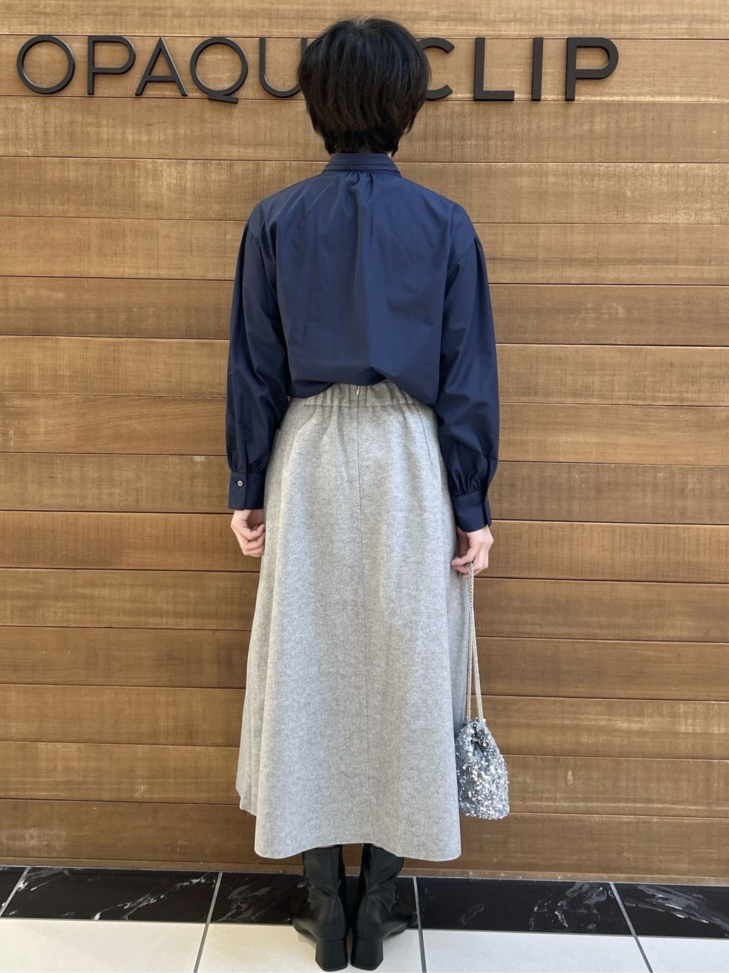 ゆうあさんの「OPAQUE.CLIP｜【2WAY】素材アソートシャイニー巾着ミニショルダーバッグ」を使ったコーディネート