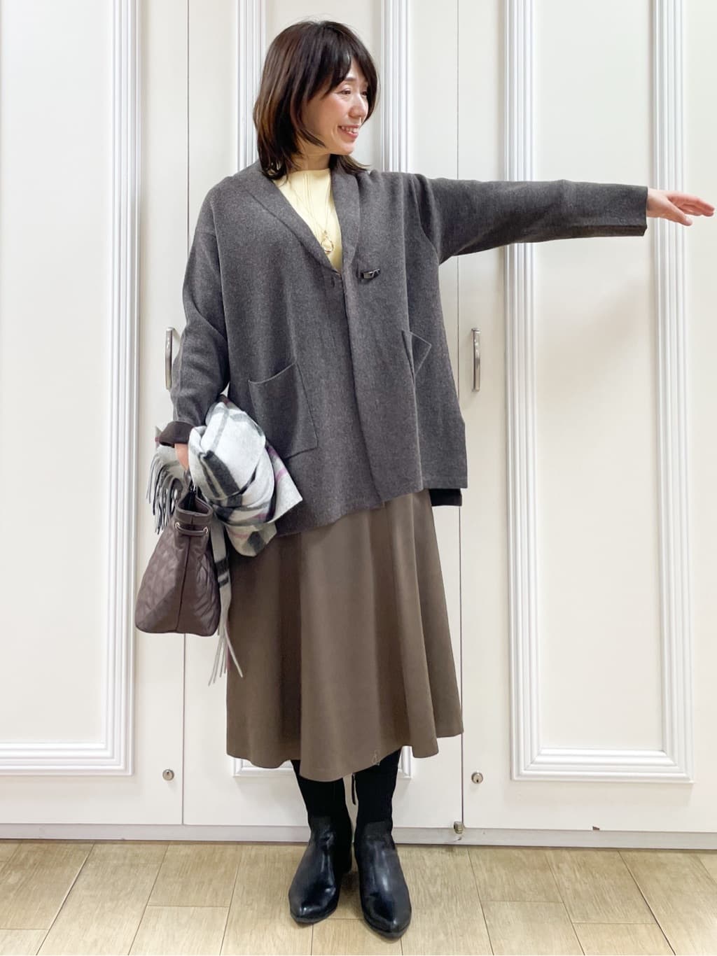 めいさんの「Reflect｜【選べる8色／スカートにもパンツにも◎】ウール混ボートネックニット」を使ったコーディネート