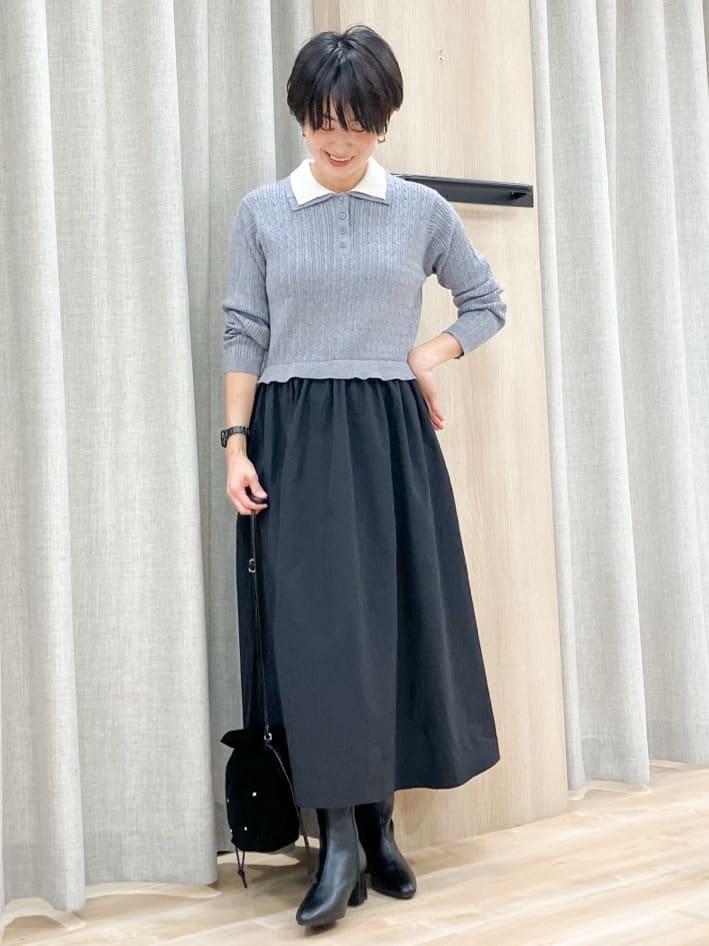 Keiさんの「grove｜【時短コーデ】ポロニットドッキングワンピース」を使ったコーディネート