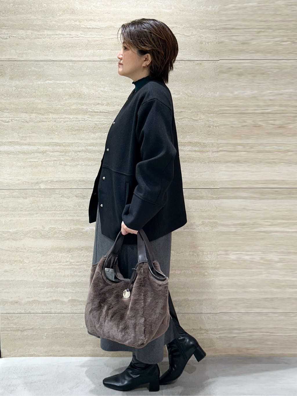 NAMIさんの「OPAQUE.CLIP｜ウールライクメルトンノーカラーコート【洗濯機洗い可】」を使ったコーディネート