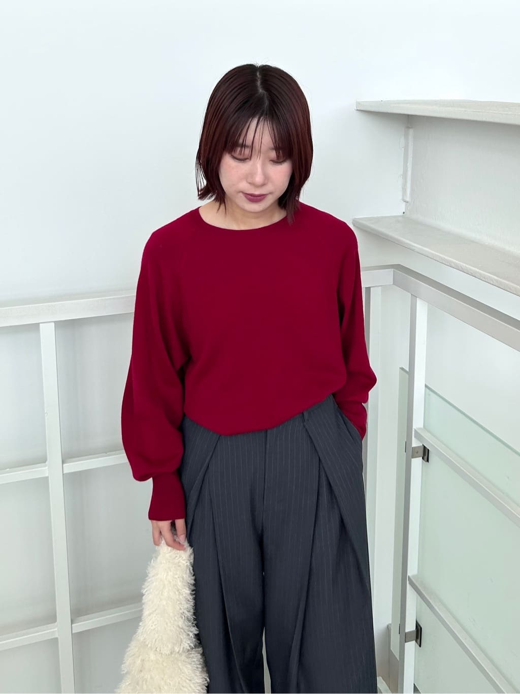 RINAさんの「OPAQUE.CLIP｜【es】ピンストライプ 変形ワイドパンツ【洗濯機OK】」を使ったコーディネート