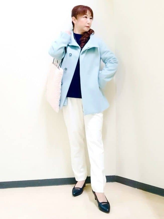 花さんの「Reflect｜【SS-4Lサイズ／衿が顔に当たらない◎】スタンドネックミドルコート」を使ったコーディネート