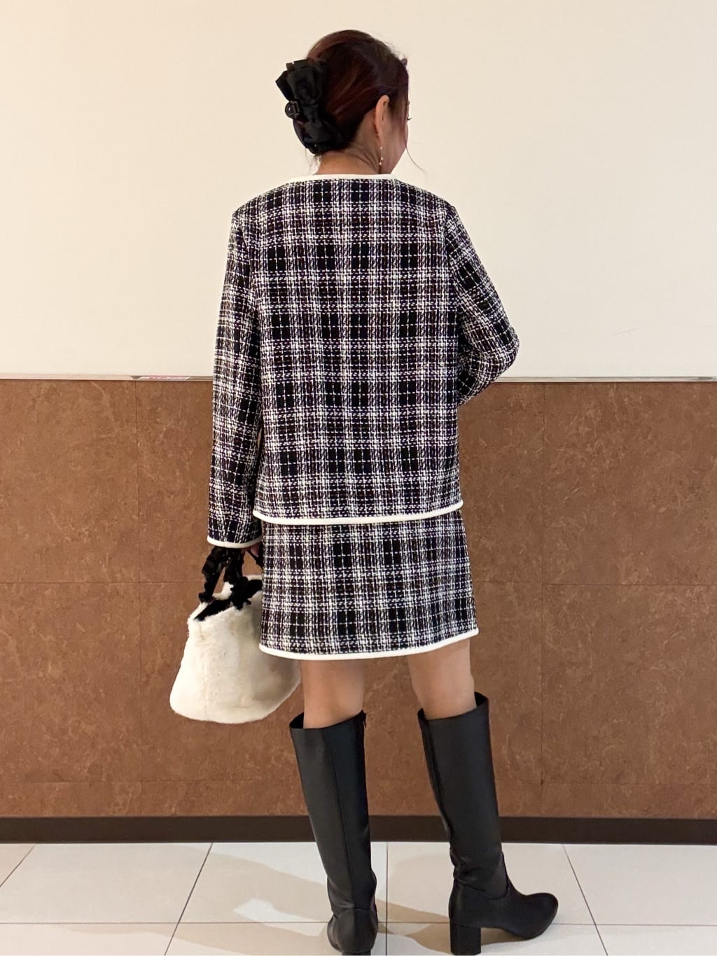 MAYUMIさんの「OPAQUE.CLIP｜チェックツイードジャケットコート／セットアップ対応【洗える】」を使ったコーディネート