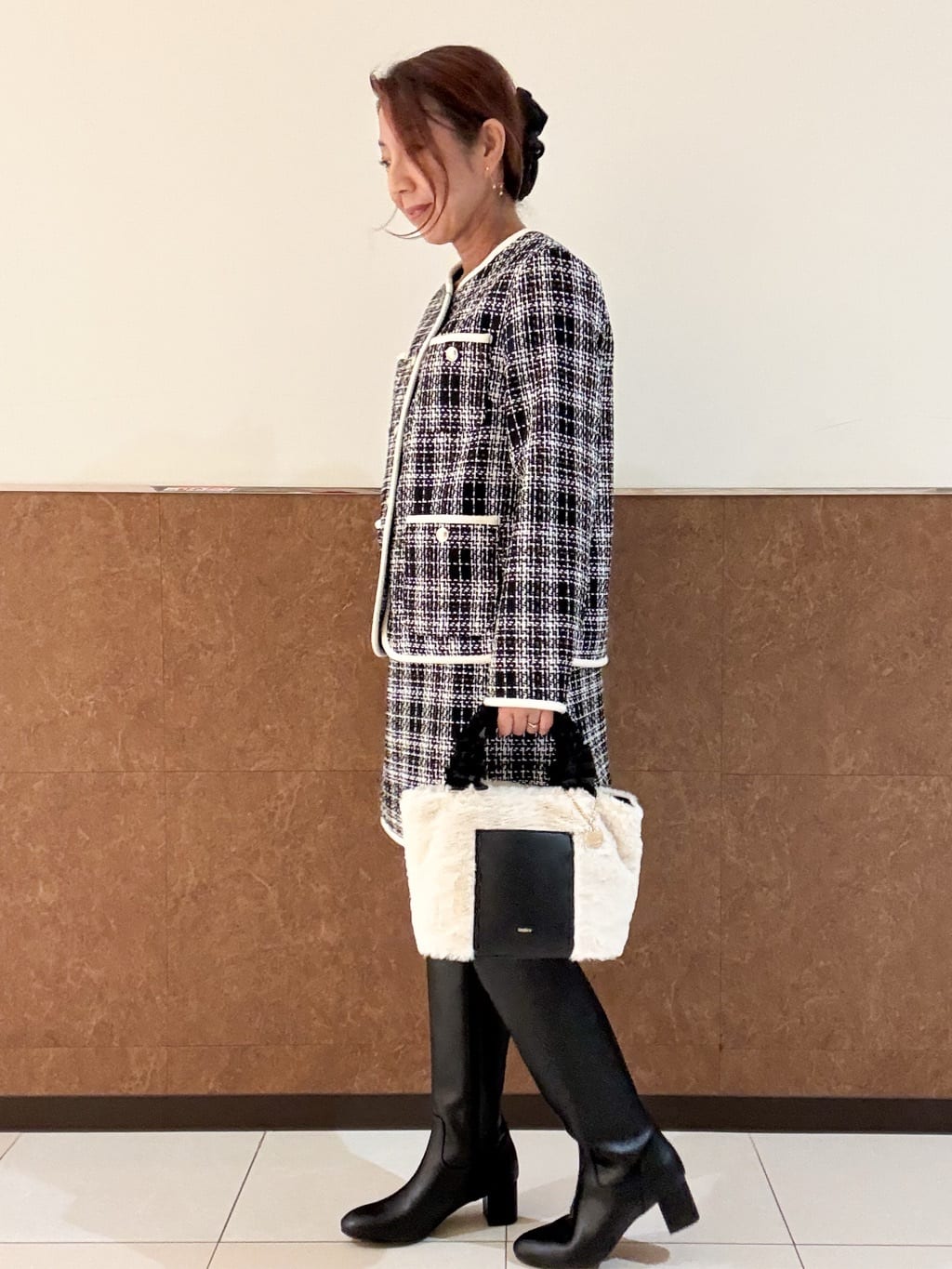 MAYUMIさんの「OPAQUE.CLIP｜チェックツイードジャケットコート／セットアップ対応【洗える】」を使ったコーディネート