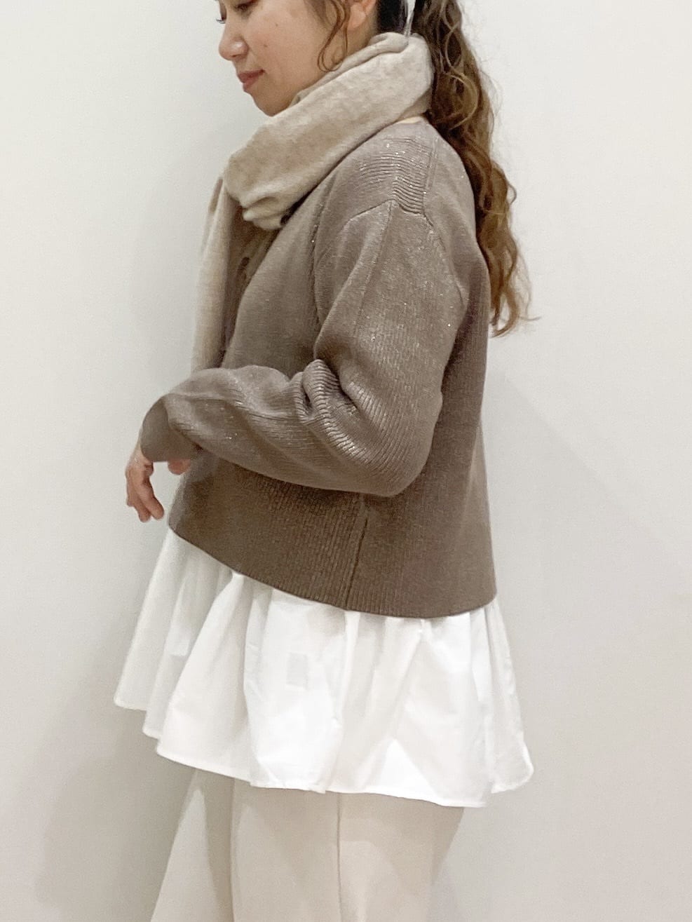 risayanさんの「OPAQUE.CLIP｜《ツインセット》ショートラメニット&times;フレアタンクトップ【洗濯機OK】」を使ったコーディネート