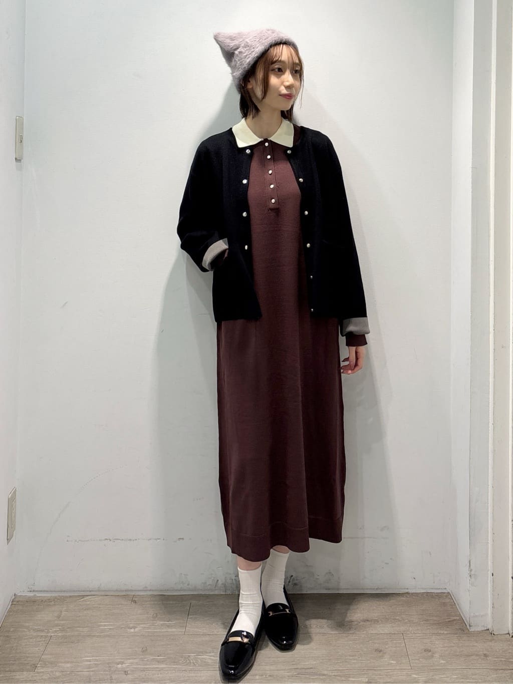 ぶまりんさんの「OPAQUE.CLIP｜配色ポロ衿ニットワンピース【洗濯機OK】」を使ったコーディネート